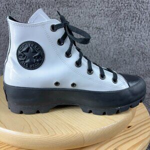 Converse All Star Patent Leather Sneaker Women Sz 7 White Black Chunky Platform